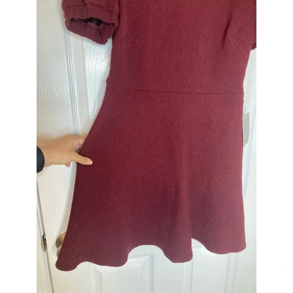 Gal Meets Glam Fit & Flare Burgundy Red Dress NWT Micro Rib Knit Short-Sleeve - Picture 6 of 16